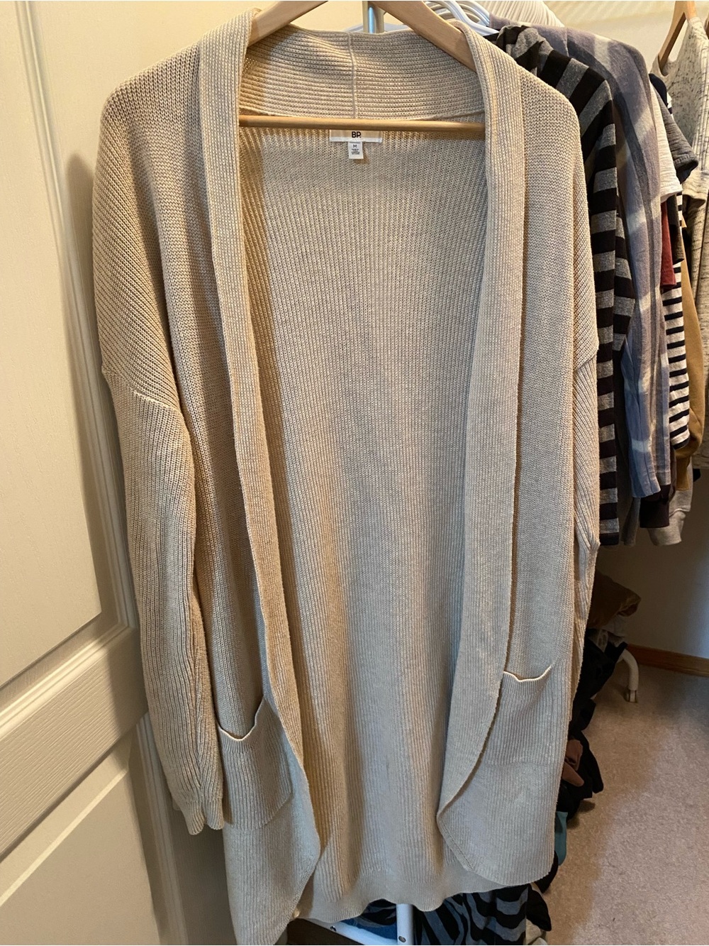 BP. Nordstrom Cream 100% Cotton Open Front Long Cardigan Sweater M